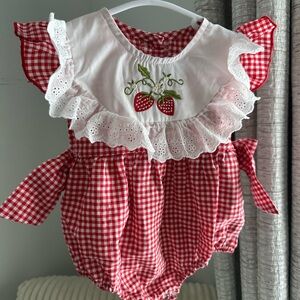 Red Gingham Bubble with Strawberry Embroidery